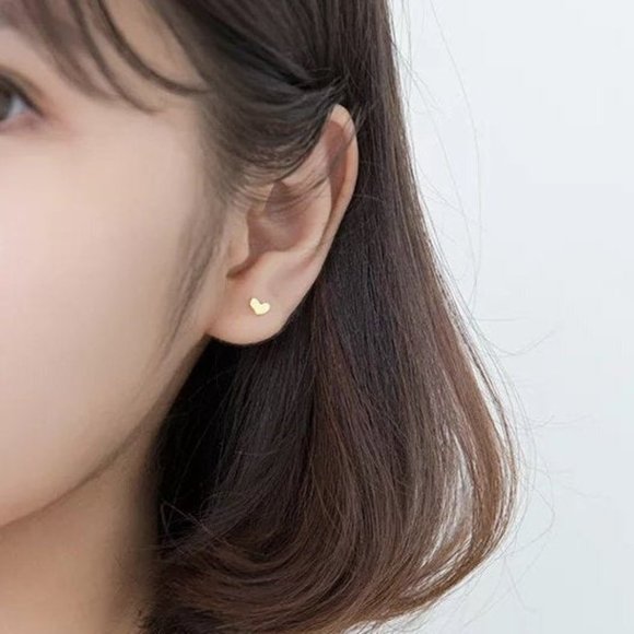 A Pair Tiny Heart Stud-Solid 925 Sterling-SS006 Gold - Picture 3 of 7